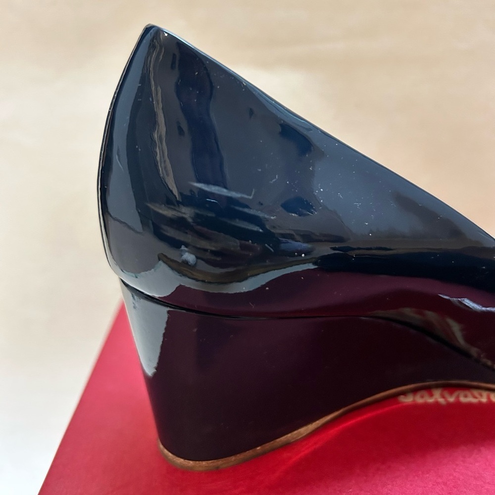 Salvatore Ferragamo Dark Blue Patent Wedges - Picture 4 of 6